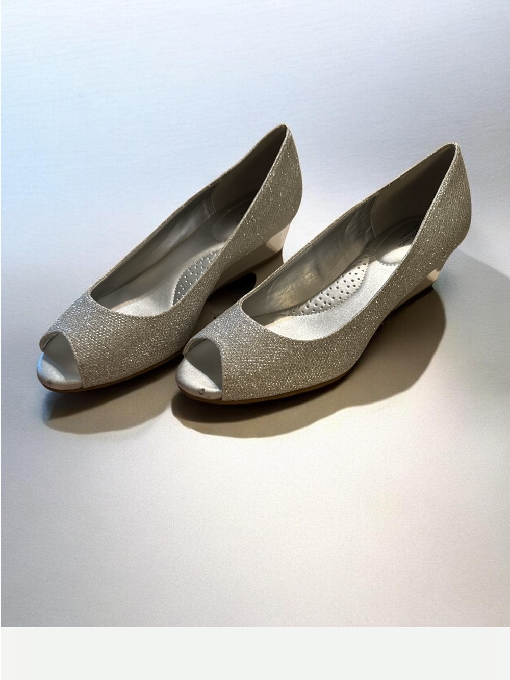 Bandolino Silver Glitter Peep-Toe Low Heel Pumps